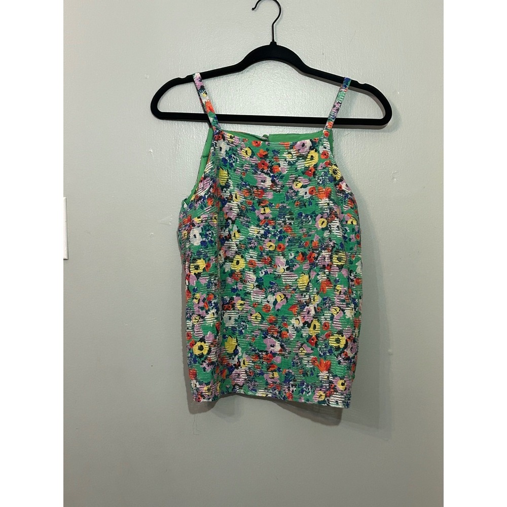 Anthropologie MaeveGreen Floral Camisole Top Womens Size 6 Textured Cutout Back - Picture 2 of 11